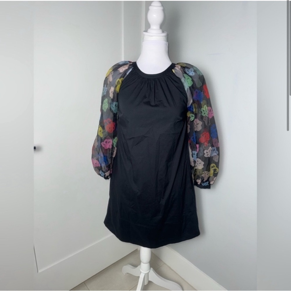 STAUD Toile Garden Black Dress with Multicolor Floral Sleeves - Picture 3 of 8